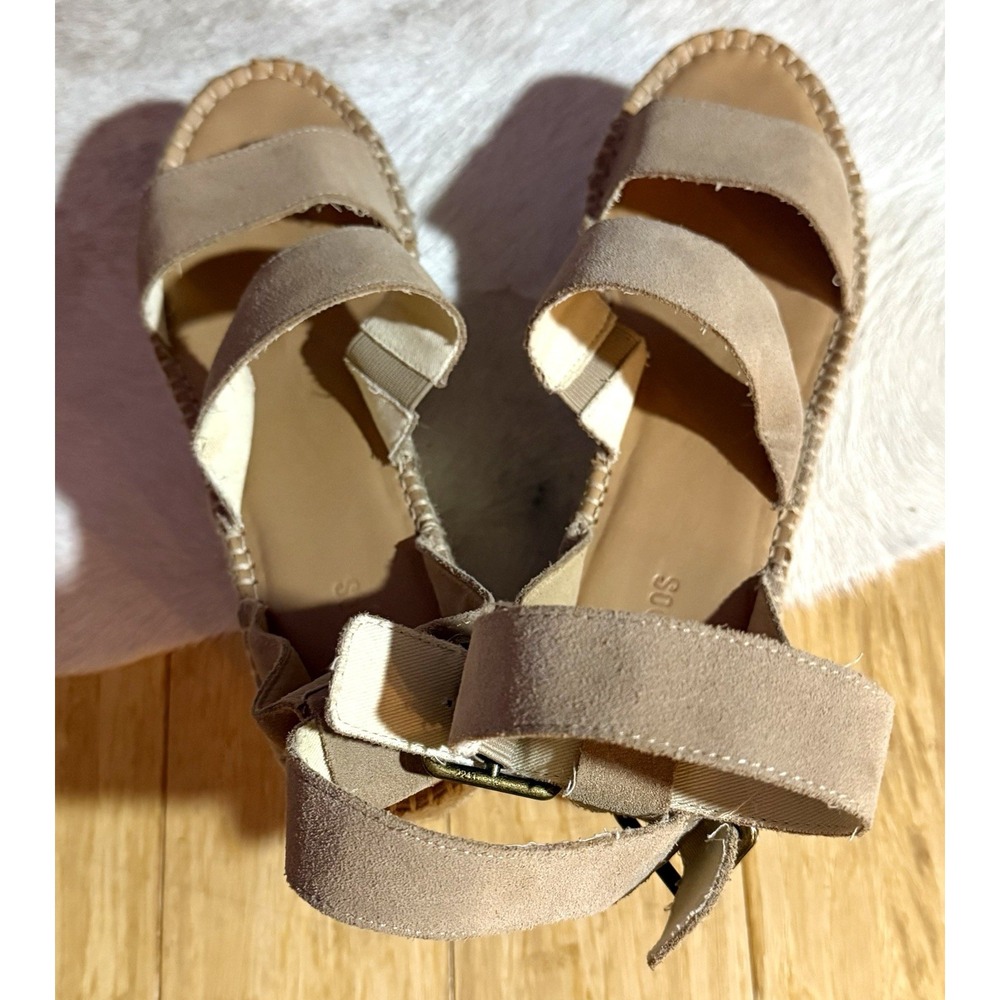 Soludos Palma Nude Beige Suede Leather Espadrille Platform Wedge Sandal Size 8.5 - Picture 7 of 10